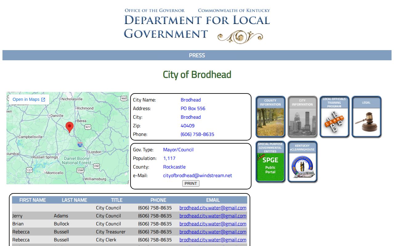 Brodhead, Rockcastle County city profile and public-record contact