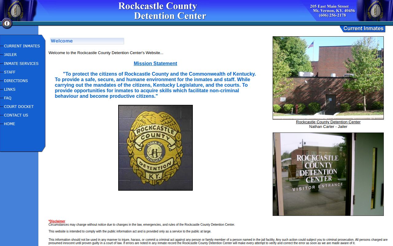 Rockcastle County Detention Center booking record homepage