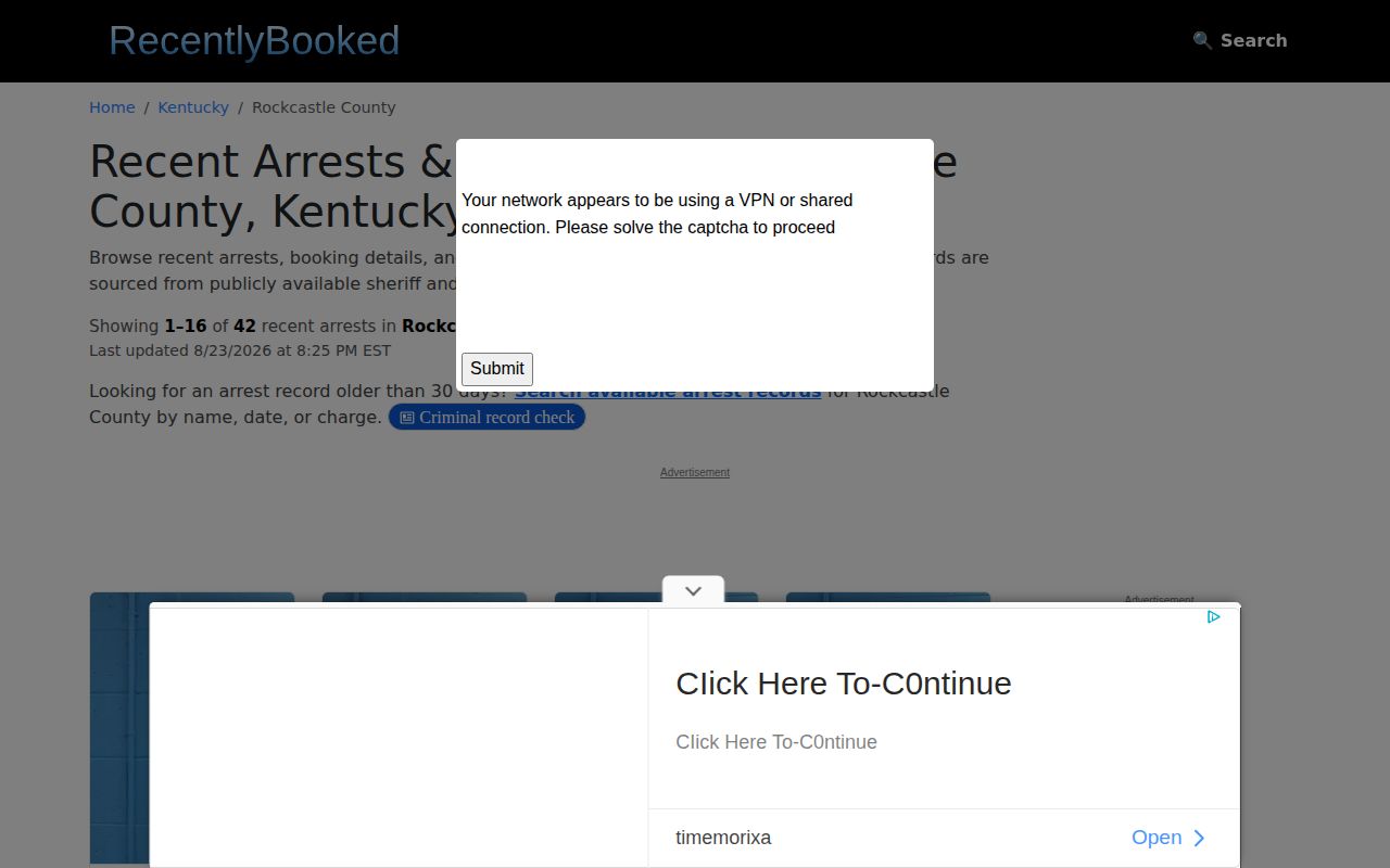 Rockcastle County secondary recent booking record interface